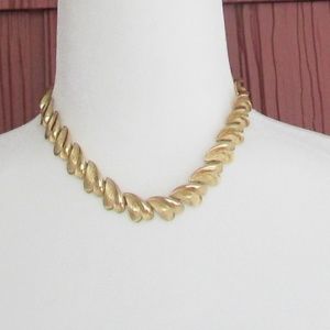 Trifari Leaf Choker Necklace. Brushed gold plated.